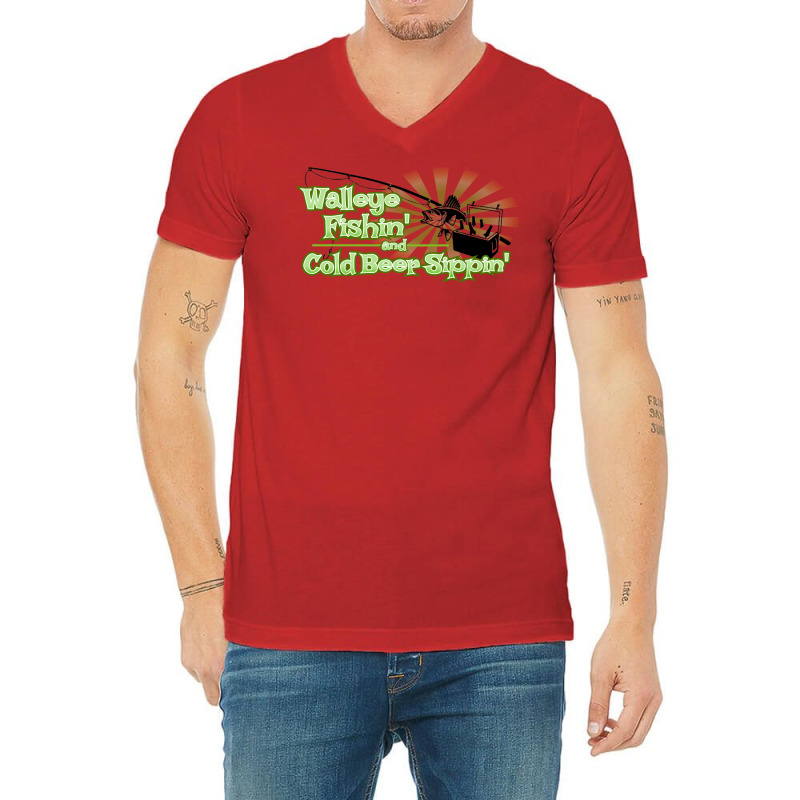 Walleye Fishin And Cold Beer Sippin Music V-Neck Tee by orriabijli6 | Artistshot