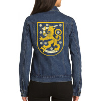 Vintage Distressed Coat Of Arms Of Finland Ladies Denim Jacket | Artistshot