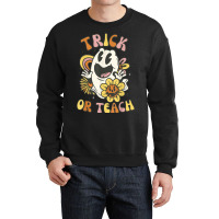 Trick Or Teach Groovy Halloween Floral Ghost 60s 7 Crewneck Sweatshirt | Artistshot