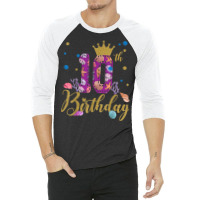 Happy 10th Birthday With Cool Crown And Number 3/4 Sleeve Shirt | Artistshot