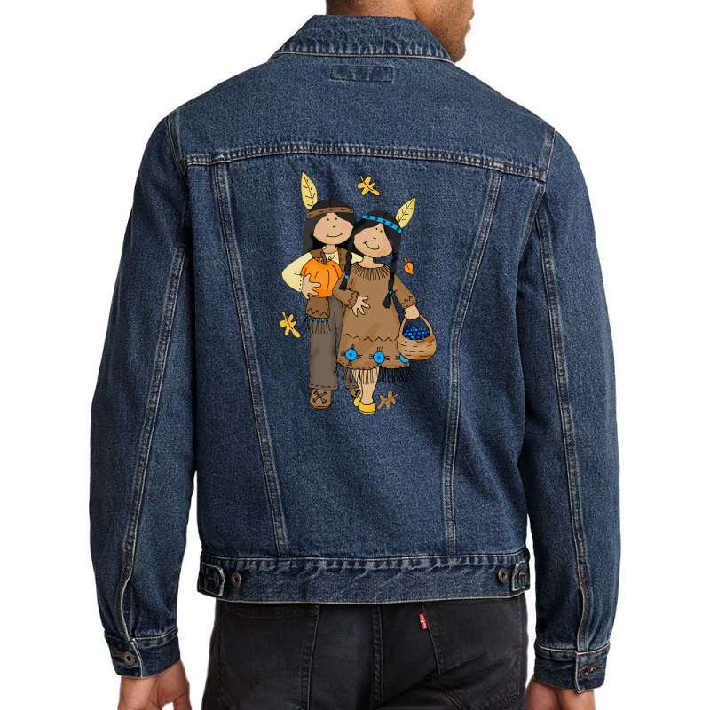 Native Girl And Autumn Leaves Men Denim Jacket by veronicastore | Artistshot