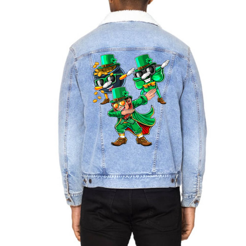 Dabbing Leprechaun Shamrock Clover St. Patrick's Day Kids  T Shir Unisex Sherpa-lined Denim Jacket | Artistshot