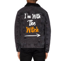 Funny Halloween For Men I'm With The Witch Funny H Unisex Sherpa-lined Denim Jacket | Artistshot