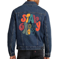 Vintage 70s Vibes Peace Hippie Stay Groovy Positiv Men Denim Jacket | Artistshot