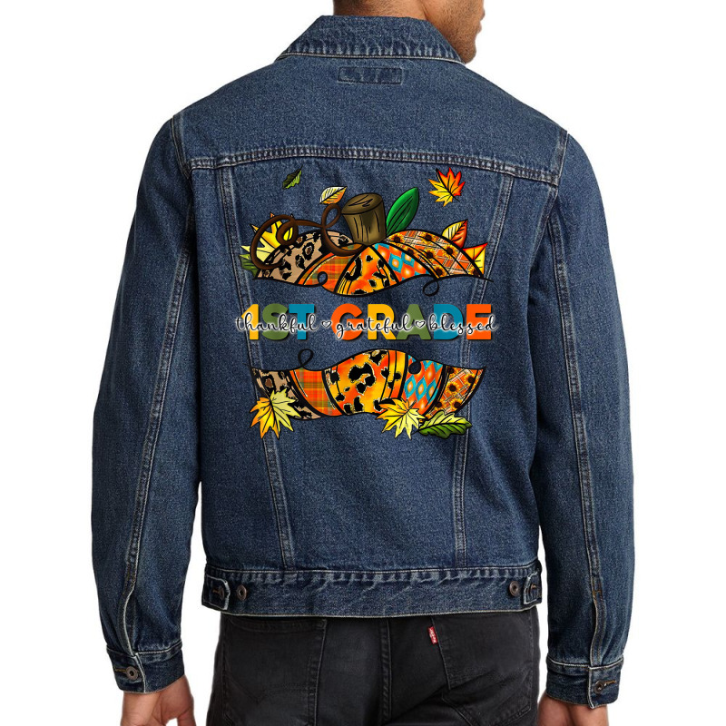 Halloween Teacher Funny 1st Grade Graphic Pumpkin Men Denim Jacket | Artistshot