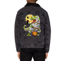 Dinosaur T Rex Mummy Pumpkin With Moon Halloween C Unisex Sherpa-lined Denim Jacket | Artistshot