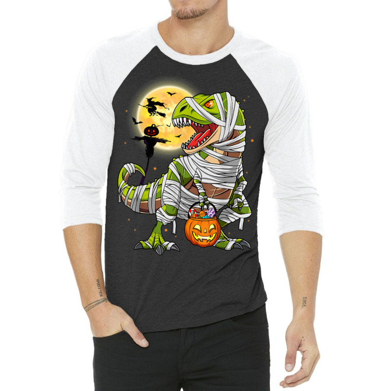 Dinosaur T Rex Mummy Pumpkin With Moon Halloween C 3/4 Sleeve Shirt | Artistshot