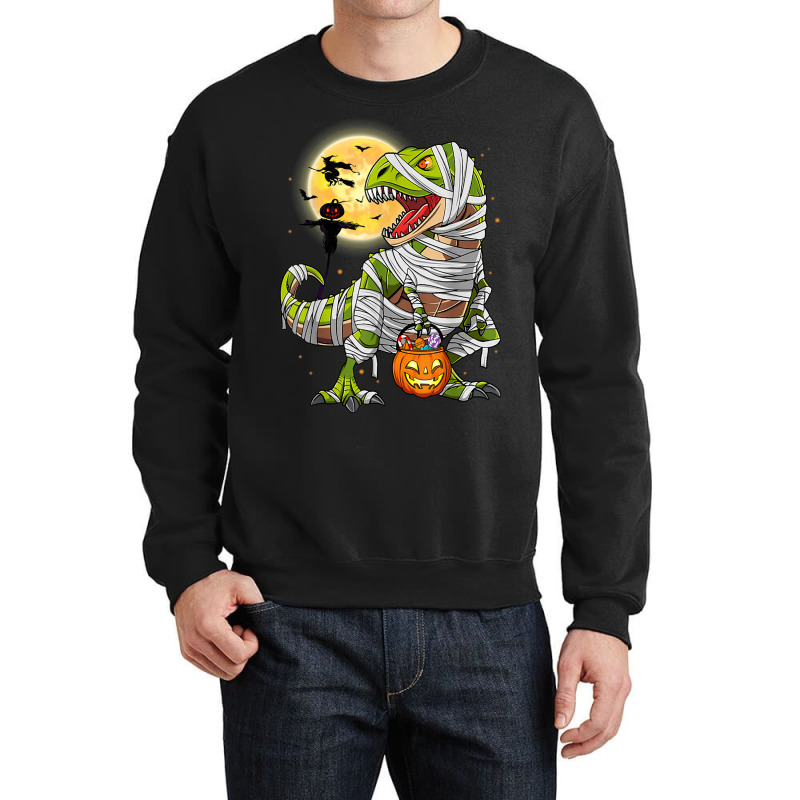 Dinosaur T Rex Mummy Pumpkin With Moon Halloween C Crewneck Sweatshirt | Artistshot