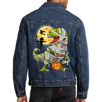 Dinosaur T Rex Mummy Pumpkin With Moon Halloween C Men Denim Jacket | Artistshot