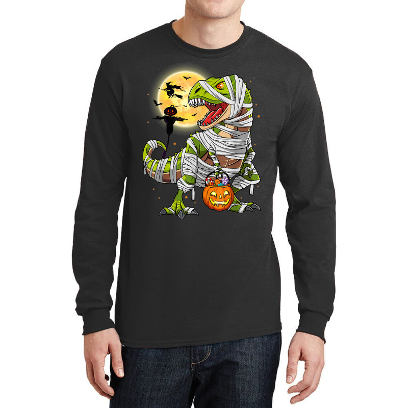 Dinosaur T Rex Mummy Pumpkin With Moon Halloween C Long Sleeve Shirts | Artistshot