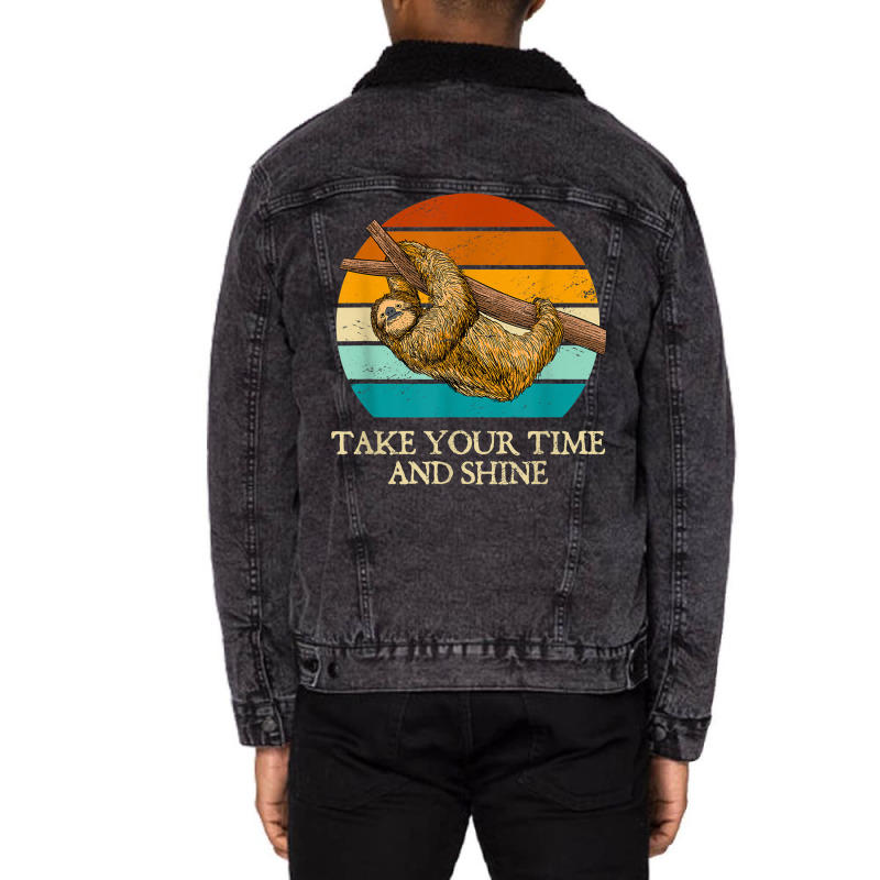 Take Your Time And Shine Sloth Lover Motivational Unisex Sherpa-lined Denim Jacket | Artistshot