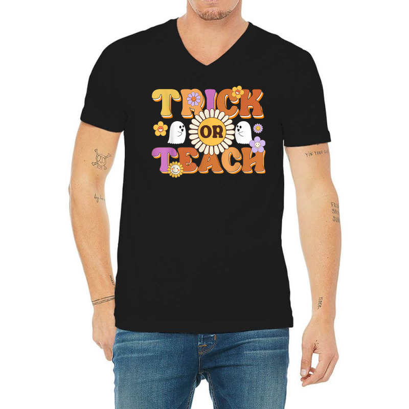 Retro Trick Or Teach Ghost Teacher Halloween Costu V-neck Tee | Artistshot