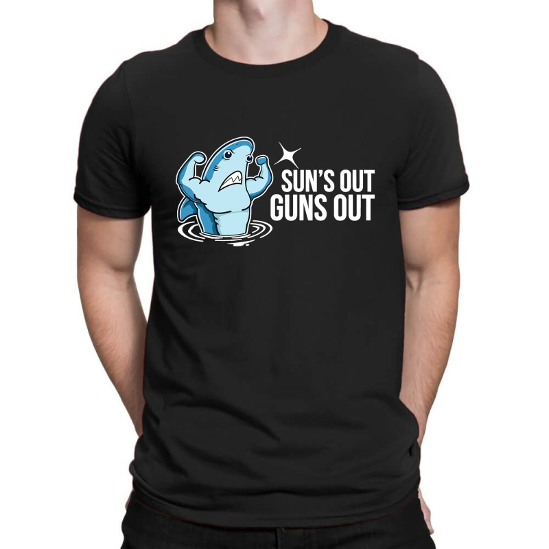 Suns Out Guns Out Funny Muscular Shark T-Shirt by nokwqaart | Artistshot