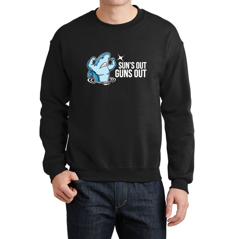 Suns Out Guns Out Funny Muscular Shark Crewneck Sweatshirt by nokwqaart | Artistshot