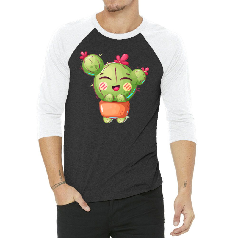 Sunset Smile Of Funny Cactus Flowerpot 3/4 Sleeve Shirt by nokwqaart | Artistshot