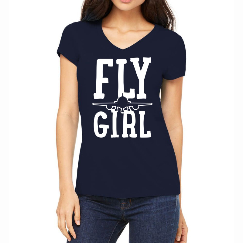 Pilot Girl Airplane Aviation Cute Women's V-Neck T-Shirt by licuynsekaf | Artistshot