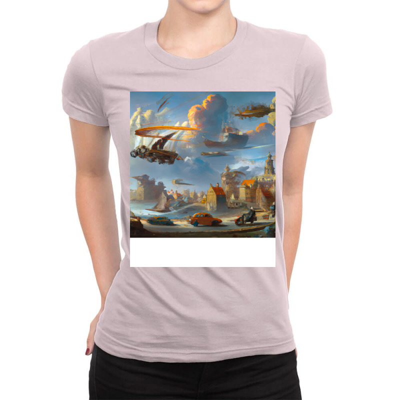 Futuristic City With Flying Cars Tumblr Ladies Fitted T-Shirt by racajrrocoa | Artistshot