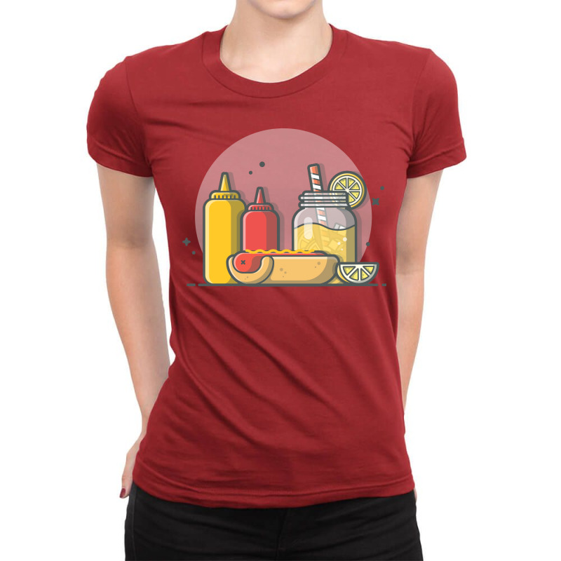 Hotdog Ketchup And Lemonade Travel Ladies Fitted T-Shirt by omerisqurdluj | Artistshot