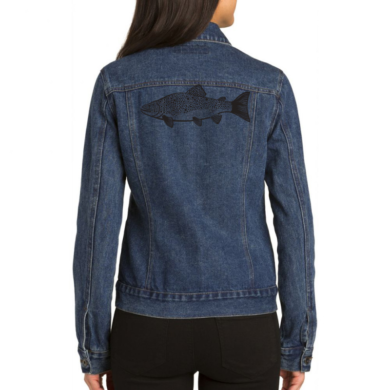 Brown Trout Cute And Fun Fish Design Light Colors Ladies Denim Jacket by hablifruncae | Artistshot