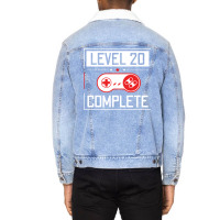 Level 20 Complete 20th Birthday Year Old Gamer Gif Unisex Sherpa-lined Denim Jacket | Artistshot