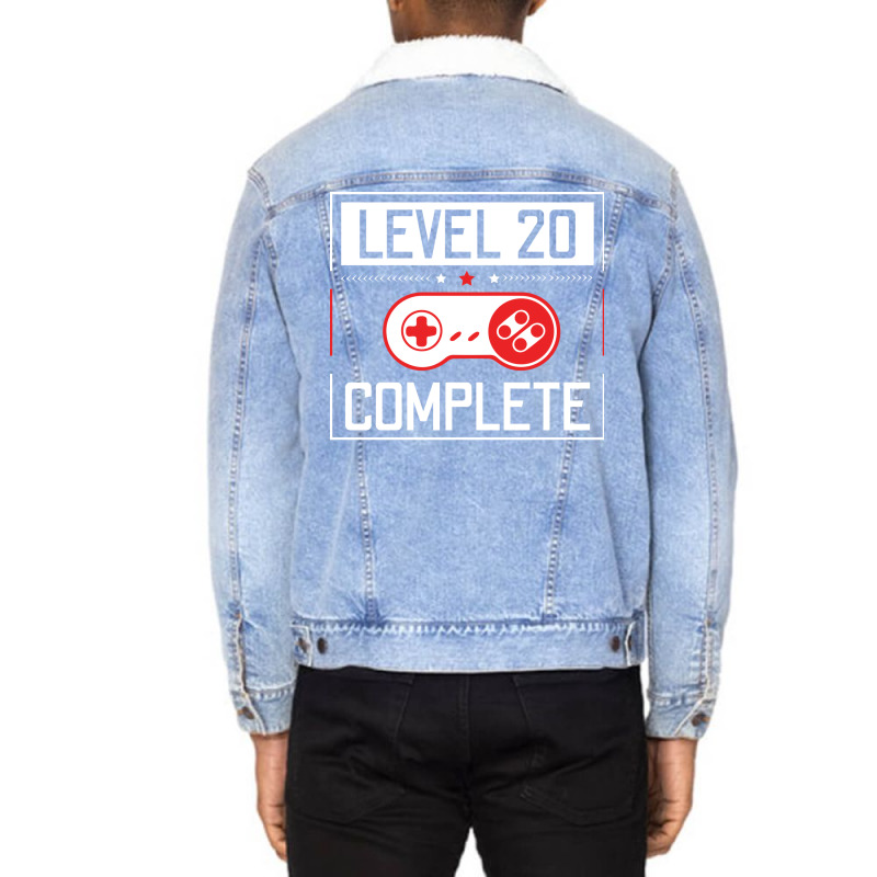 Level 20 Complete 20th Birthday Year Old Gamer Gif Unisex Sherpa-Lined Denim Jacket by chytasroullez | Artistshot