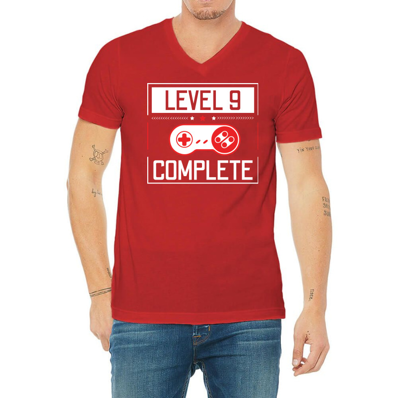 Level 9 Complete 9th Birthday Year Old Gamer Gift V-Neck Tee by rosyambilolf | Artistshot