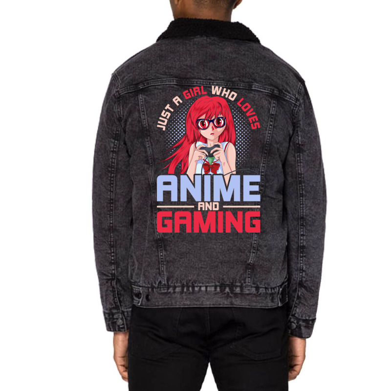 Just A Girl Who Loves Anime And Gaming Music Unisex Sherpa-Lined Denim Jacket by inkidimerk | Artistshot