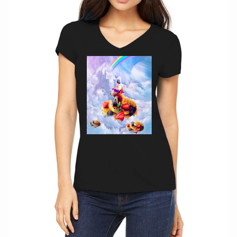 Cook Dog Riding Fashionable Goat On Top Of Waffles Women's V-Neck T-Shirt by gogilimuaraj | Artistshot