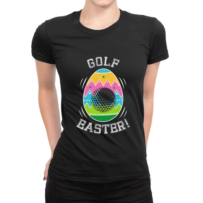 Distressed Egg Golf Player Lover Happy Easter Day Ladies Fitted T-Shirt by DIANECULERIE | Artistshot