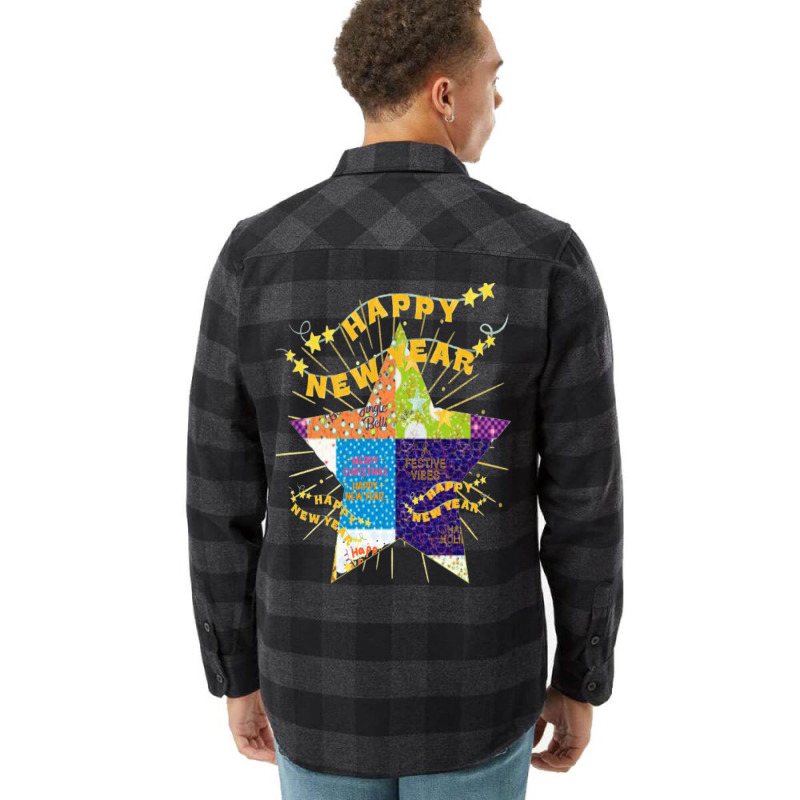 Patchwork New Year Lettering Design Flannel Shirt | Artistshot