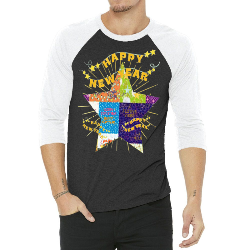 Patchwork New Year Lettering Design 3/4 Sleeve Shirt | Artistshot