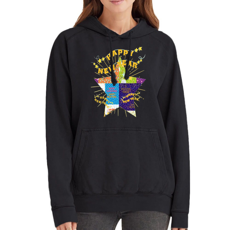 Patchwork New Year Lettering Design Vintage Hoodie | Artistshot