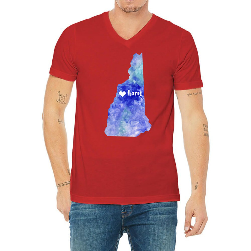 New Hampshire Usa Map Watercolor Blue Nh Watercolo V-neck Tee | Artistshot