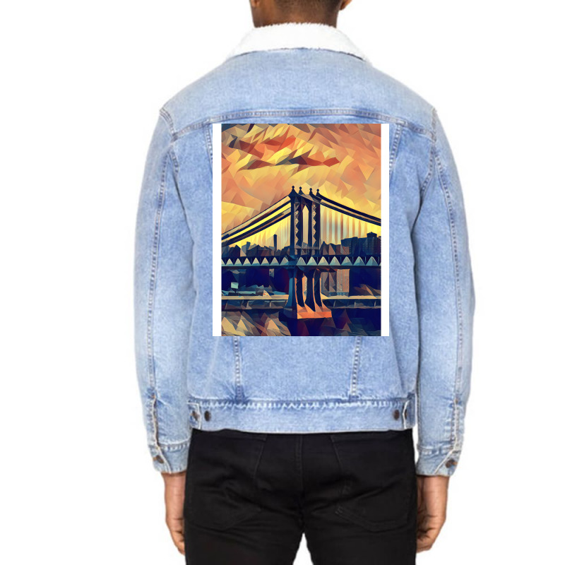 New York Skyline   Low Poly Art   Mm009lpad1 Unisex Sherpa-Lined Denim Jacket by gavrikashten0 | Artistshot