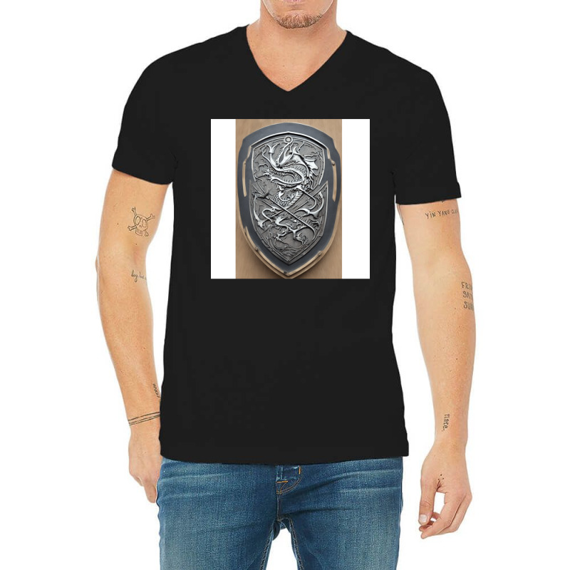 Silver Shield Of Dragons V-neck Tee | Artistshot