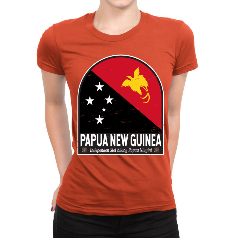 Papua New Guinea Flag Emblem Distressed Vintage Ladies Fitted T-Shirt by silsetashwinv | Artistshot