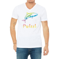 Protect Tie Dye Great White Shark Blue (1) V-neck Tee | Artistshot