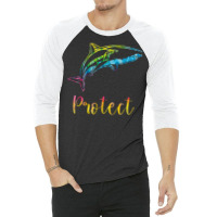 Protect Tie Dye Great White Shark Blue (1) 3/4 Sleeve Shirt | Artistshot