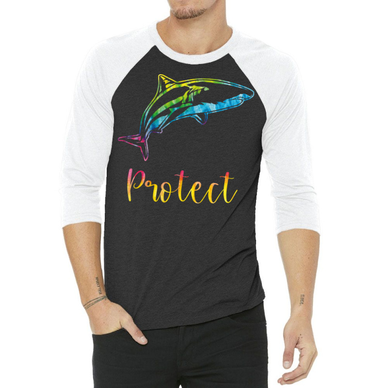 Protect Tie Dye Great White Shark Blue (1) 3/4 Sleeve Shirt | Artistshot