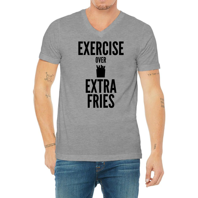 Fitness Gym Exercise Over Extra Fries Yellow V-Neck Tee by fulvikegneo | Artistshot