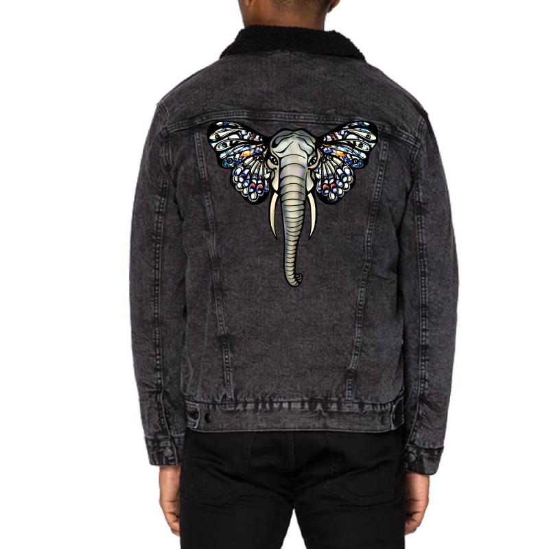 Elephant With Butterfly Ears Nature (1) Unisex Sherpa-Lined Denim Jacket by fenyozghidin | Artistshot