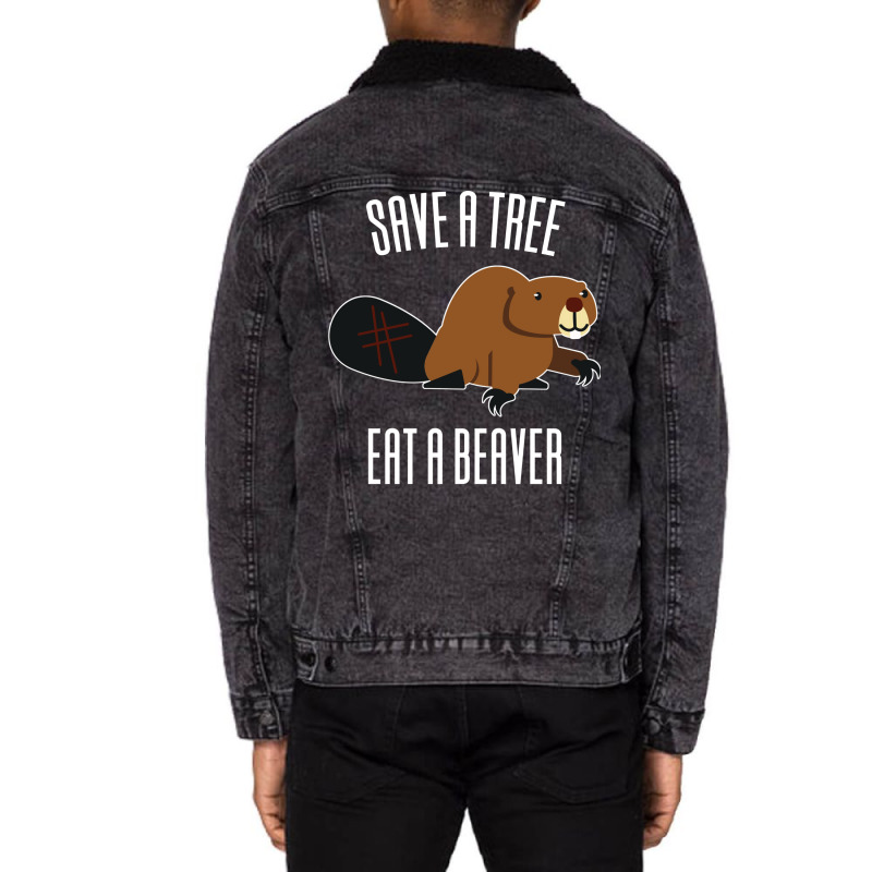 Save A Tree Eat A Beaver Environment Yellow (1) (1 Unisex Sherpa-lined Denim Jacket | Artistshot