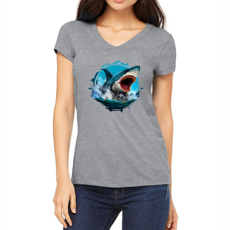 Shark Angry 2 Women's V-Neck T-Shirt by Rina Myers90 | Artistshot