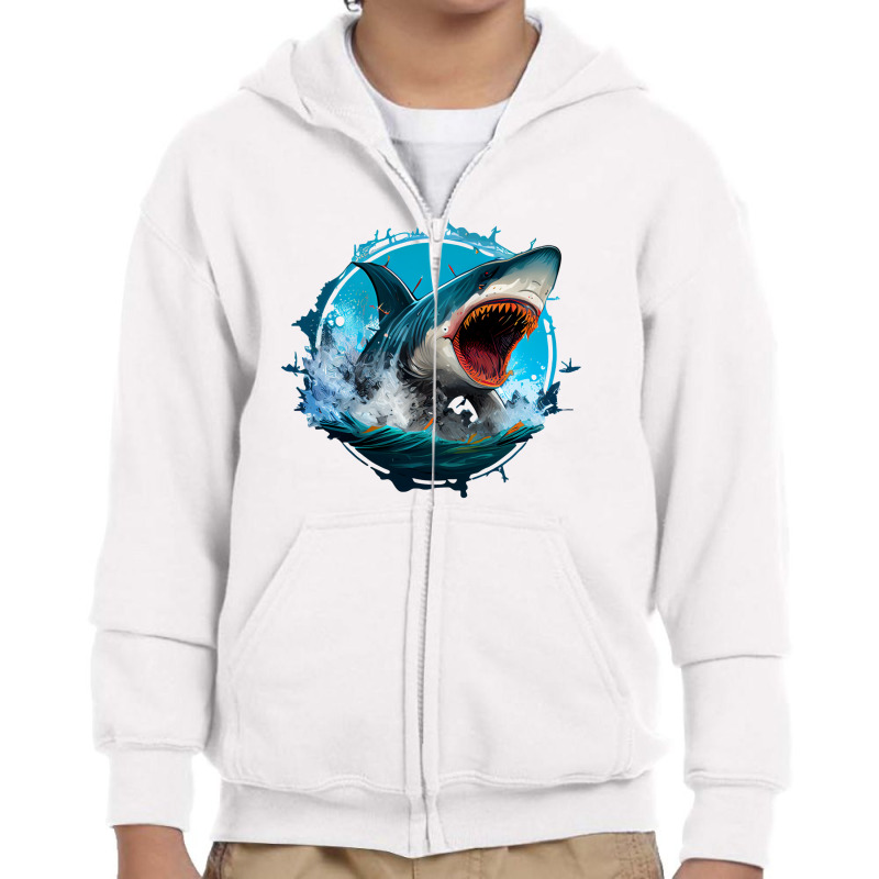 Shark Angry 2 Youth Zipper Hoodie by Rina Myers90 | Artistshot