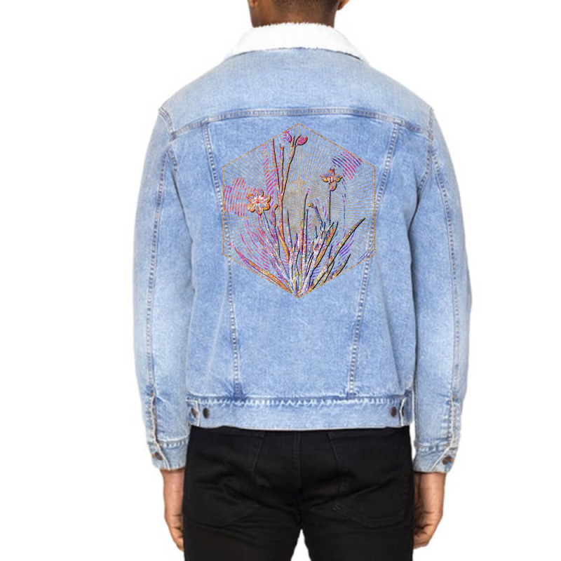 Yellow Eyed Grass Floral Rainbow Mosaic Cute Unisex Sherpa-lined Denim Jacket | Artistshot