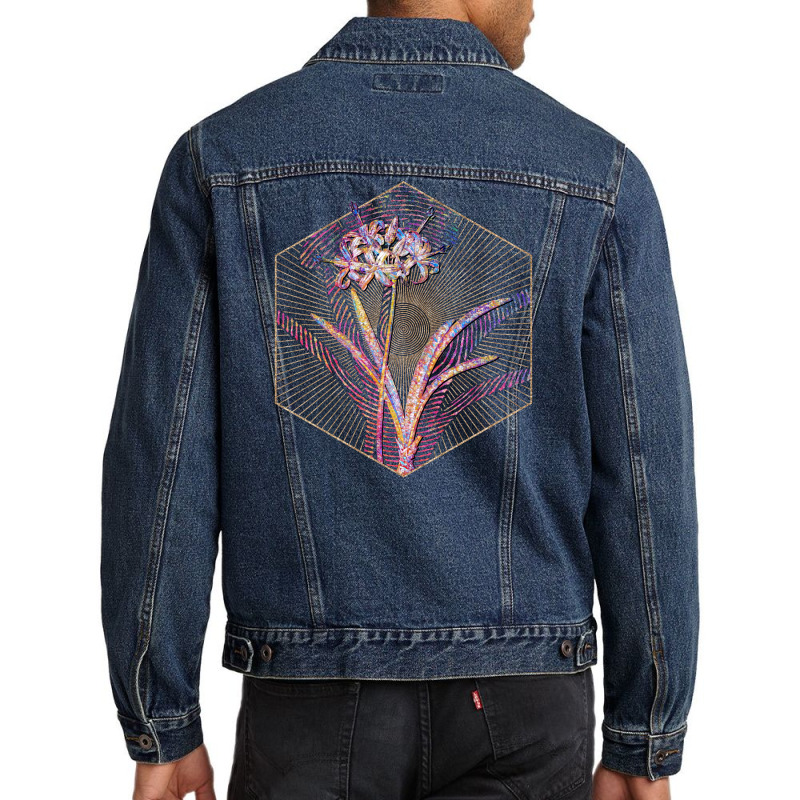 Guernsey Lily Floral Rainbow Mosaic 70s Men Denim Jacket | Artistshot