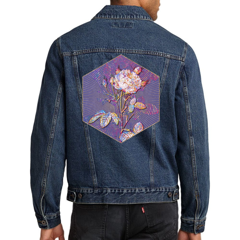 White Provence Rose Floral Rainbow Mosaic On Veri Men Denim Jacket | Artistshot