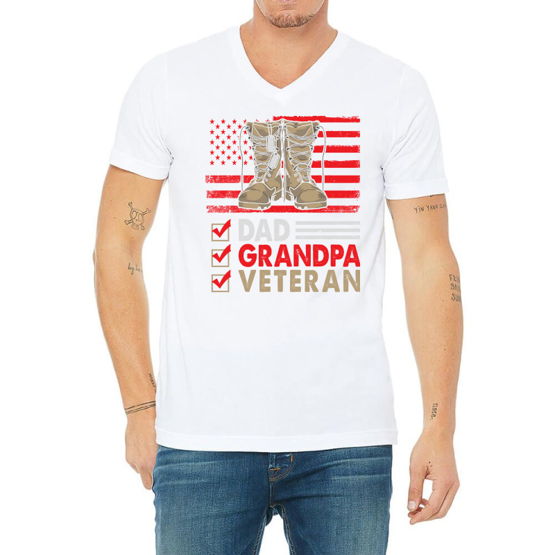 Dad Grandpa Veteran Vintage Favorite Holiday Veter V-neck Tee | Artistshot