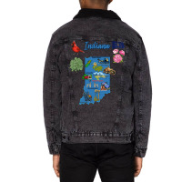 Indiana State Tourist Map With Landmarks And Famou Unisex Sherpa-lined Denim Jacket | Artistshot