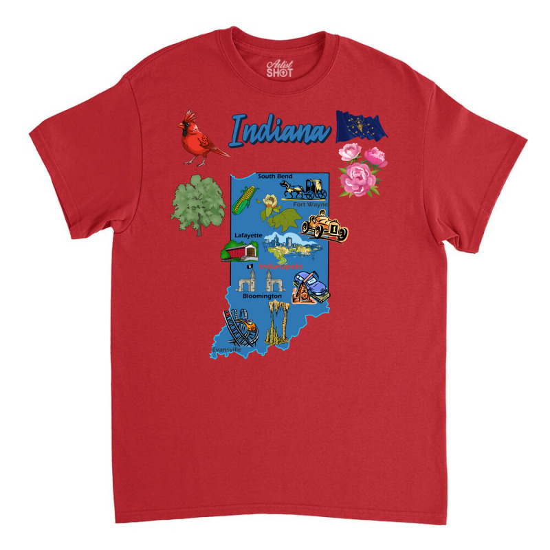 Indiana State Tourist Map With Landmarks And Famou Classic T-shirt by meaneyantichy | Artistshot